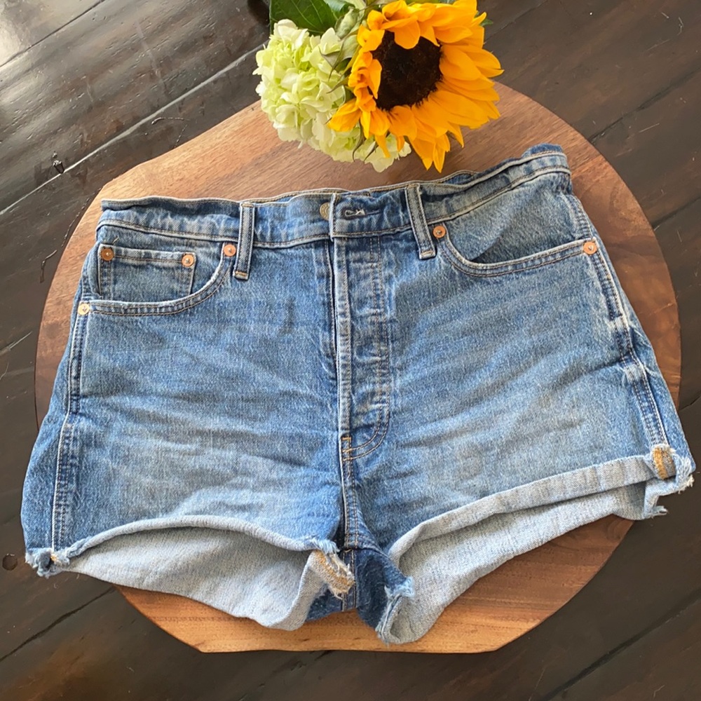 High rise button up “cheeky” denim shorts GAP